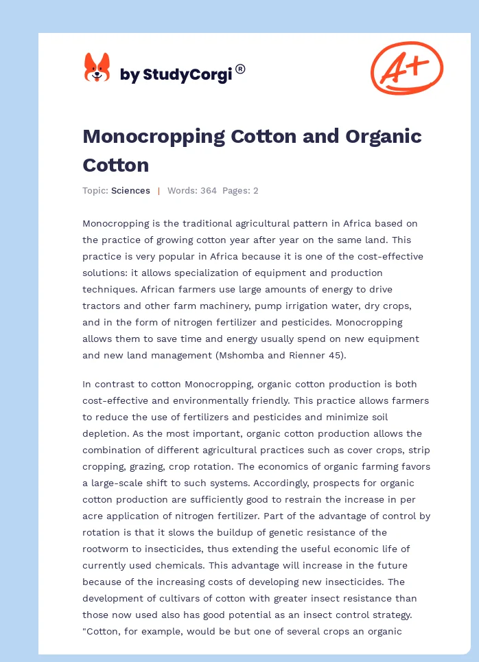 Monocropping Cotton and Organic Cotton. Page 1
