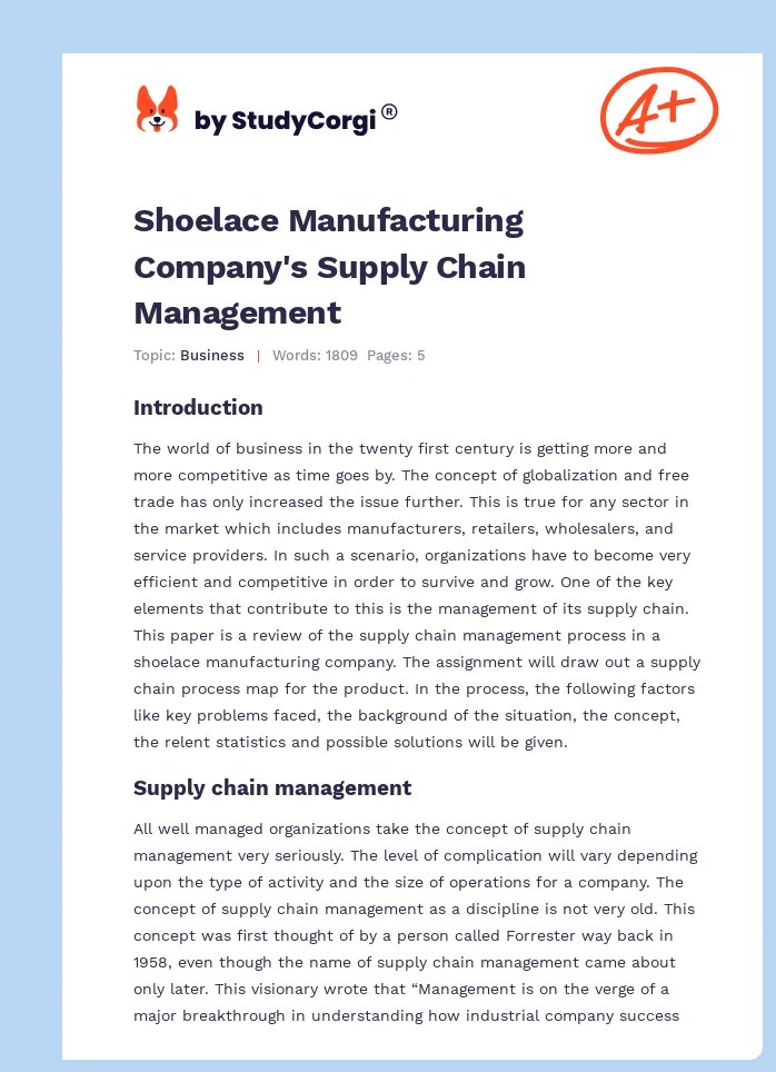 Shoelace Manufacturing Company's Supply Chain Management. Page 1