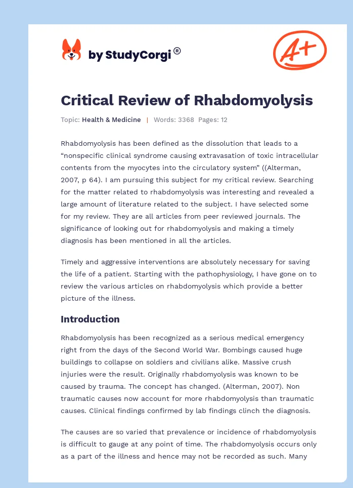 Critical Review of Rhabdomyolysis. Page 1