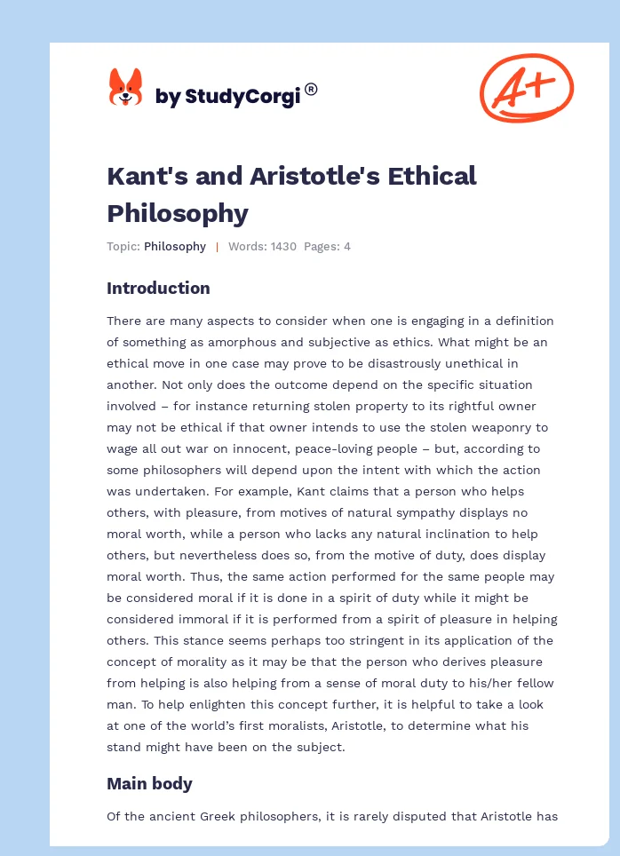 Kant's and Aristotle's Ethical Philosophy. Page 1