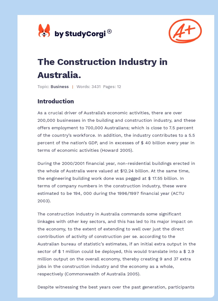 The Construction Industry in Australia.. Page 1
