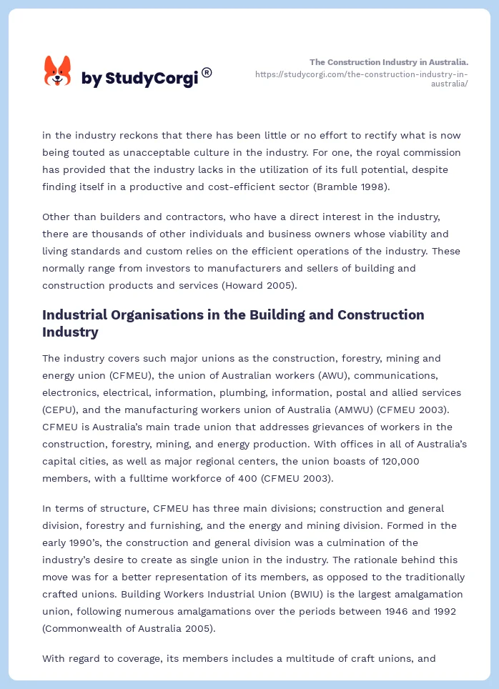 The Construction Industry in Australia.. Page 2