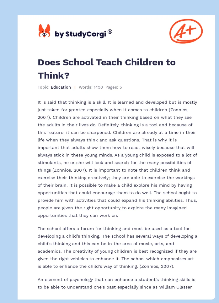 Does School Teach Children to Think?. Page 1