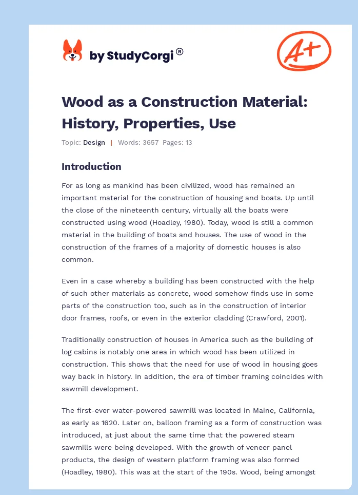Wood as a Construction Material: History, Properties, Use. Page 1