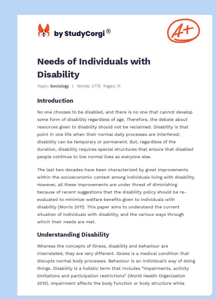 Needs of Individuals with Disability. Page 1