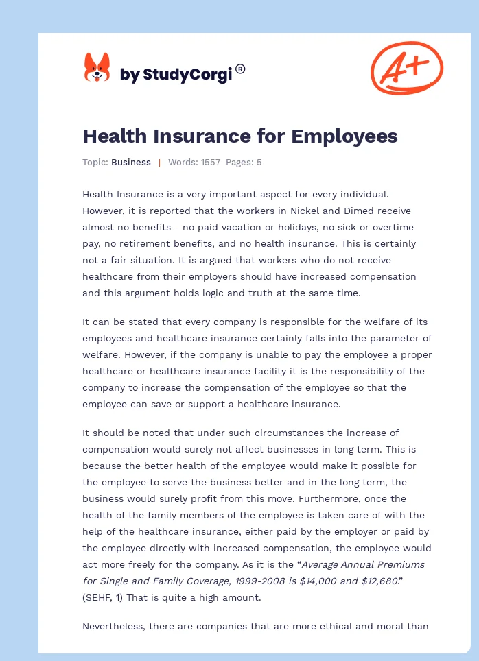 Health Insurance for Employees. Page 1