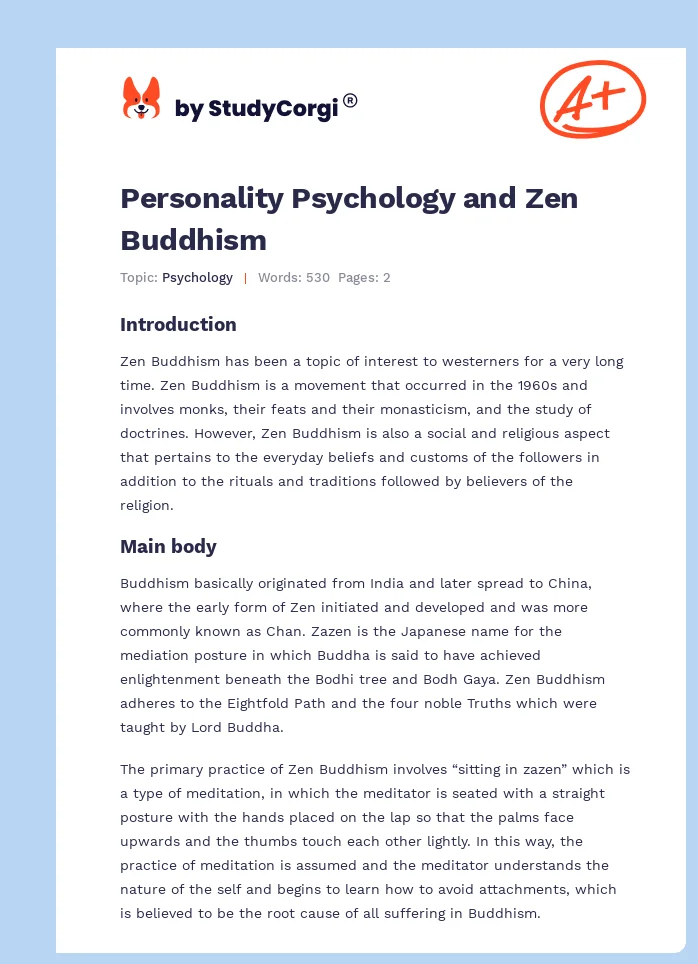 Personality Psychology and Zen Buddhism. Page 1
