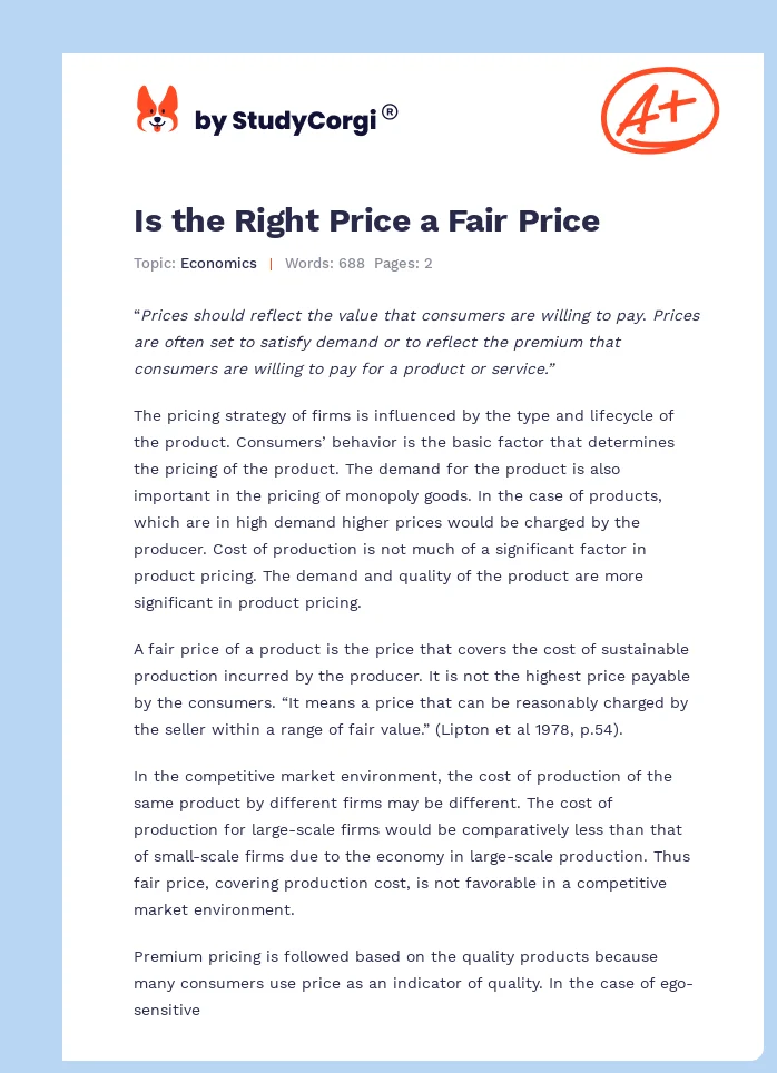 Is the Right Price a Fair Price. Page 1