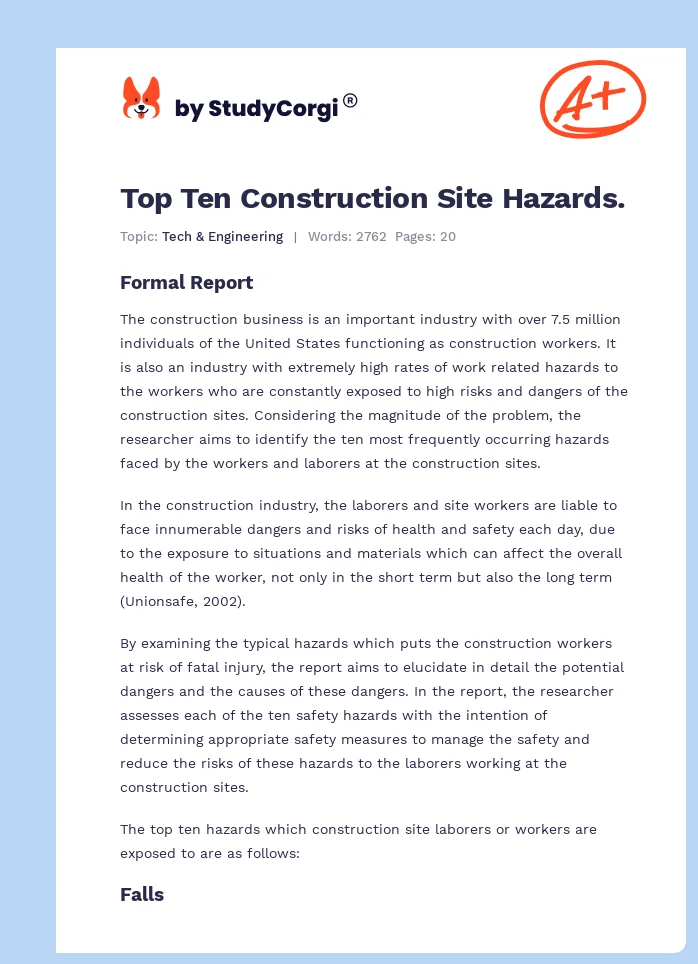 Top Ten Construction Site Hazards.. Page 1