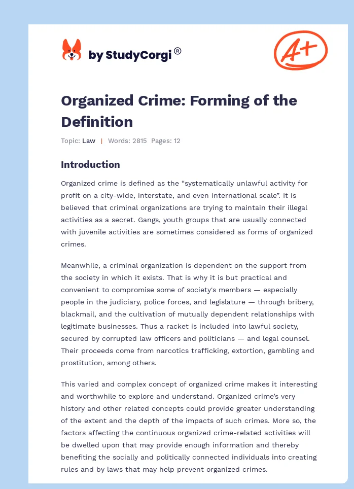 Organized Crime: Forming of the Definition. Page 1