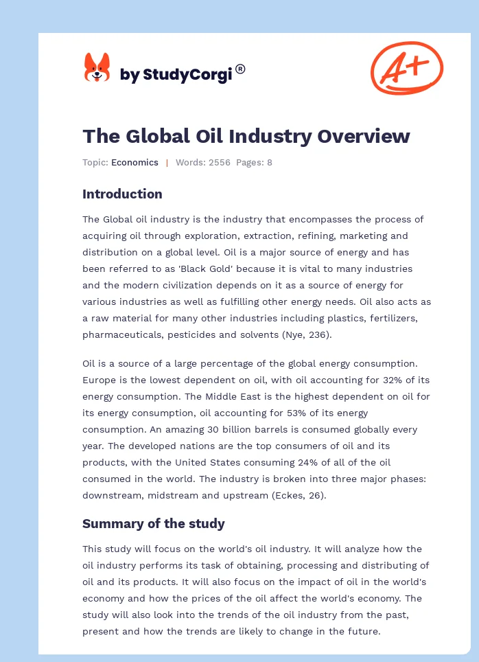 The Global Oil Industry Overview. Page 1