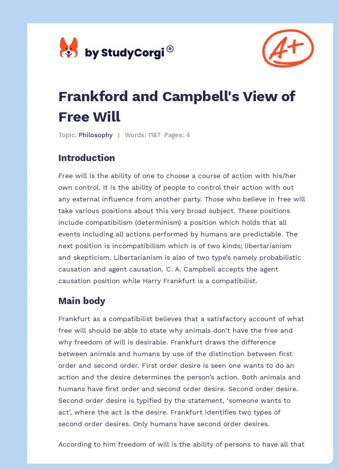 Frankford and Campbell's View of Free Will. Page 1