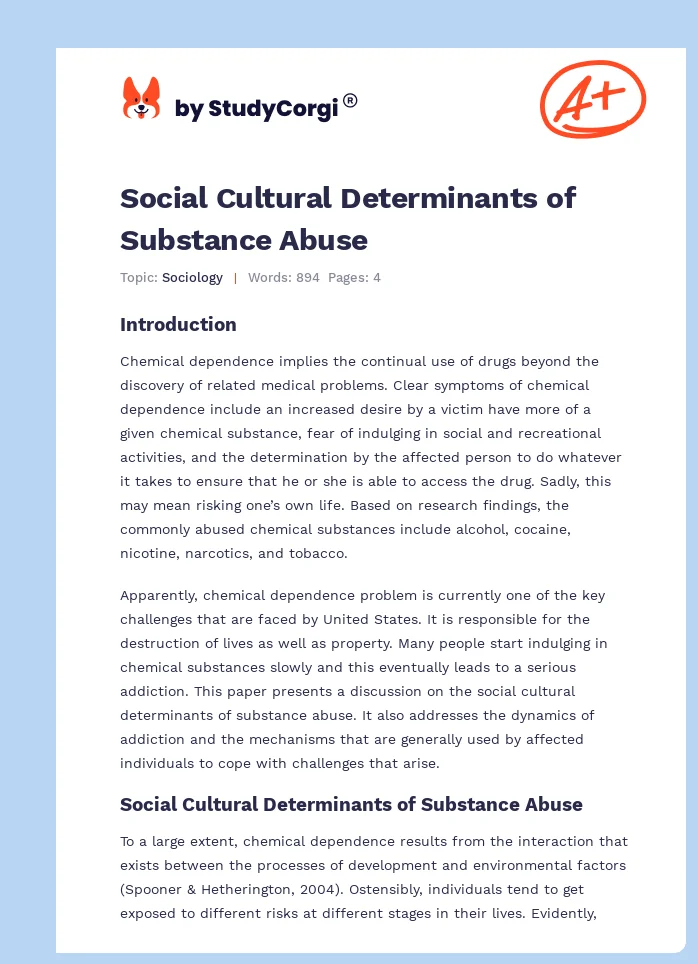 Social Cultural Determinants of Substance Abuse. Page 1