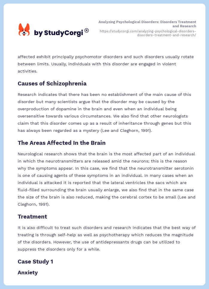 Analyzing Psychological Disorders: Disorders Treatment and Research. Page 2