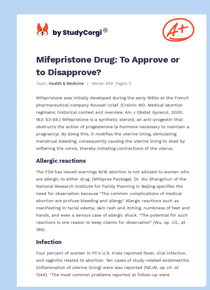 Mifepristone Drug: To Approve or to Disapprove?. Page 1