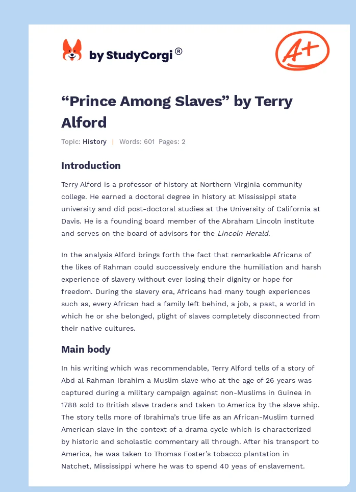 “Prince Among Slaves” by Terry Alford. Page 1