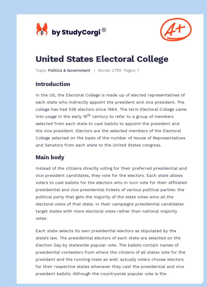 United States Electoral College. Page 1