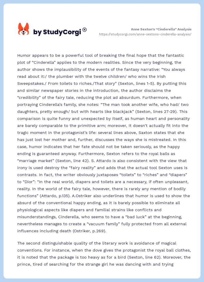 Anne Sexton’s “Cinderella” Analysis. Page 2