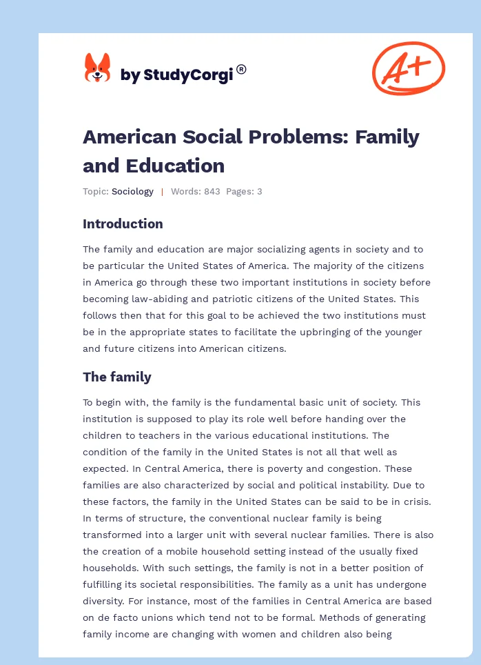 American Social Problems: Family and Education. Page 1