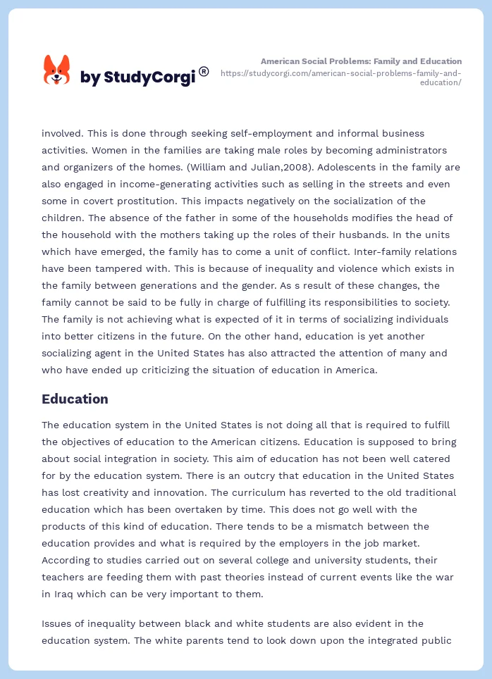 American Social Problems: Family and Education. Page 2