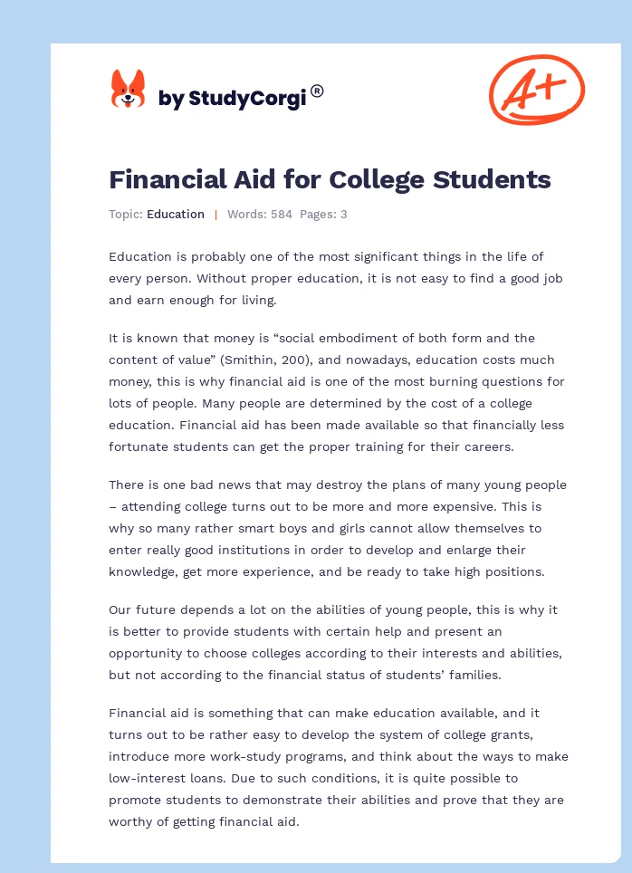 Financial Aid for College Students. Page 1