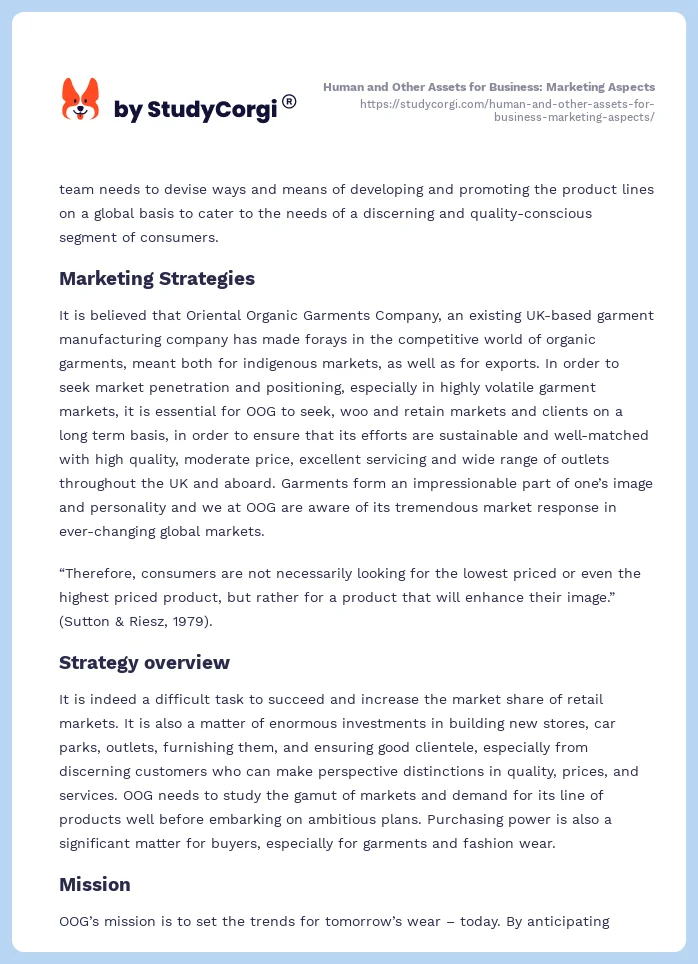Human and Other Assets for Business: Marketing Aspects. Page 2
