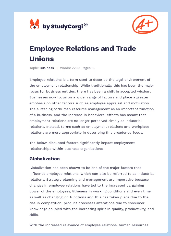 Employee Relations and Trade Unions. Page 1