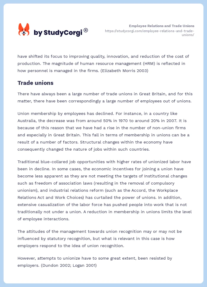 Employee Relations and Trade Unions. Page 2