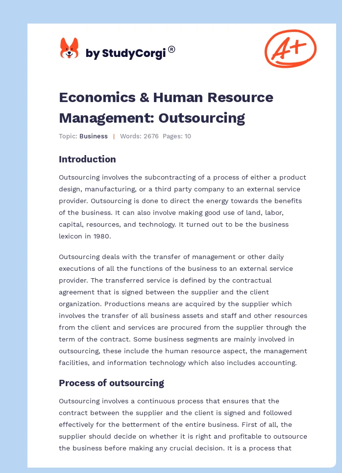 Economics & Human Resource Management: Outsourcing. Page 1