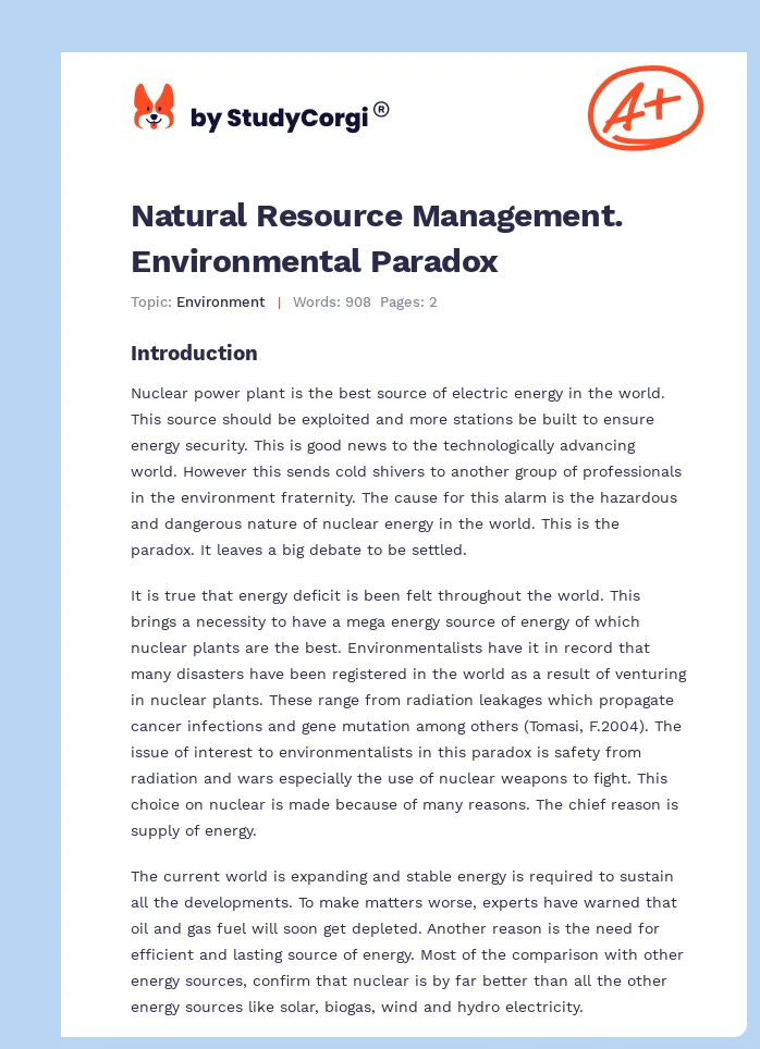 Natural Resource Management. Environmental Paradox. Page 1