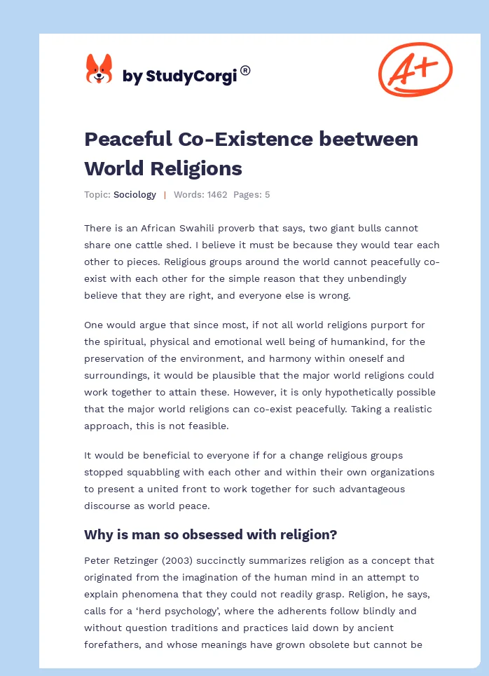 Peaceful Co-Existence beetween World Religions. Page 1