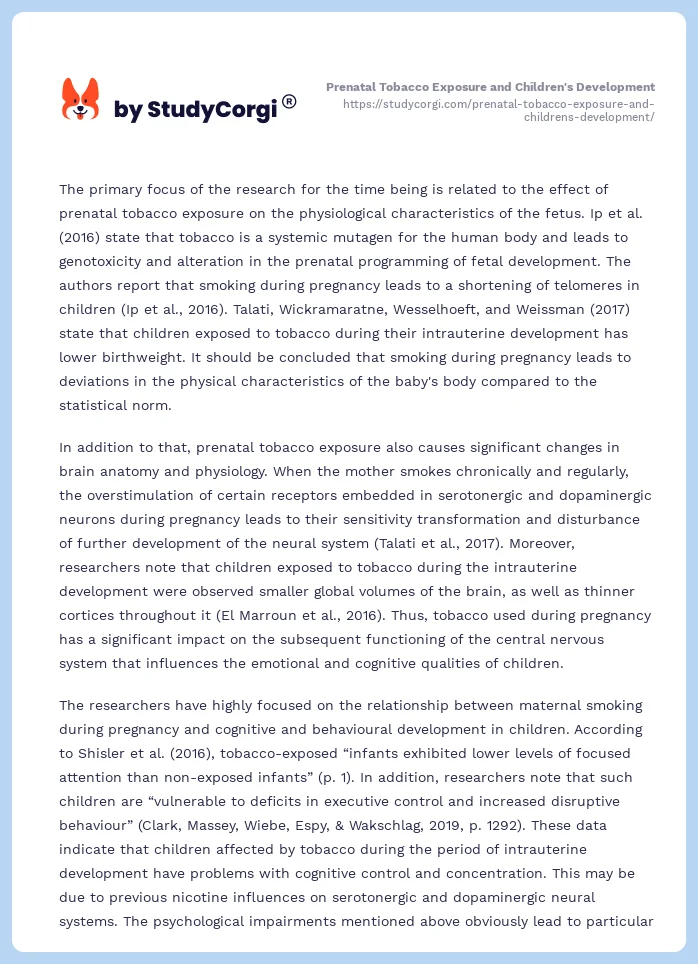 Prenatal Tobacco Exposure and Children's Development. Page 2