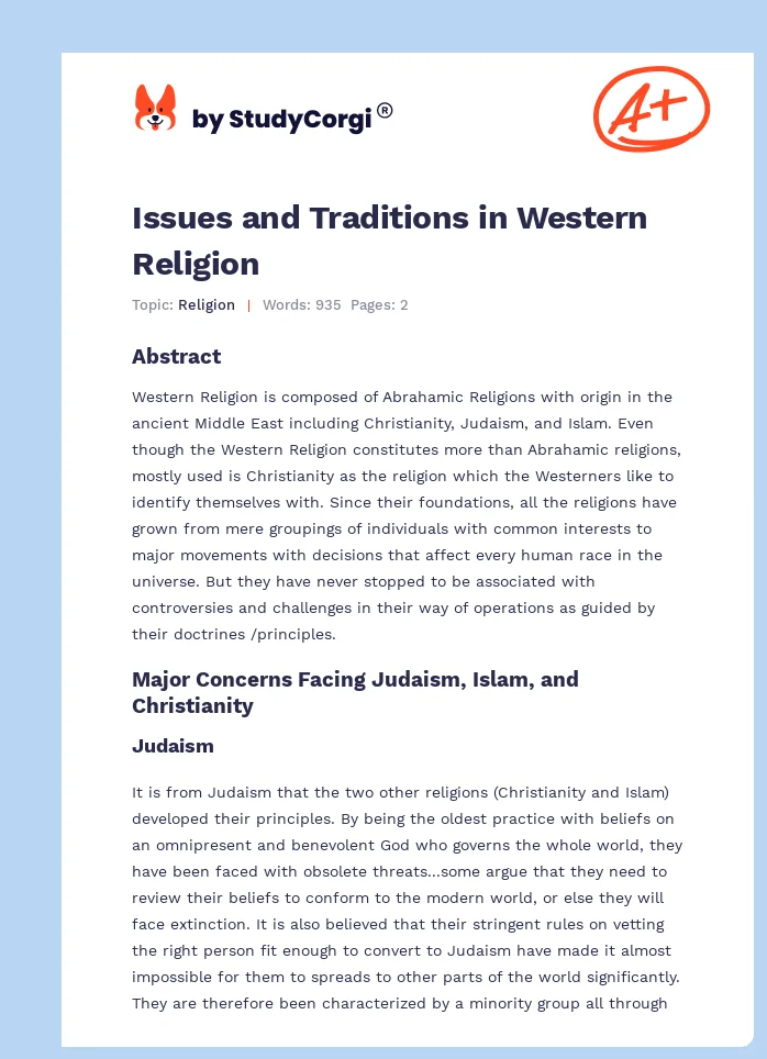 Issues and Traditions in Western Religion. Page 1