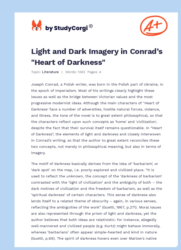 Light and Dark Imagery in Conrad’s "Heart of Darkness". Page 1