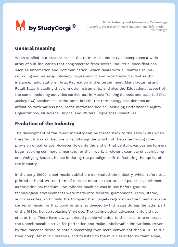 Music Industry and Information Technology. Page 2