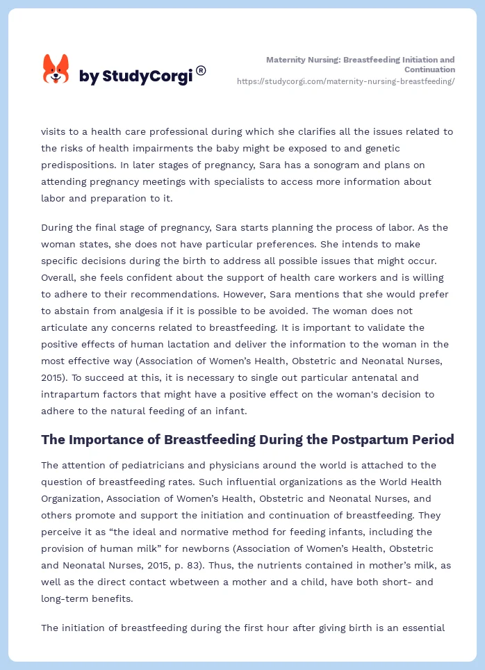Maternity Nursing: Breastfeeding Initiation and Continuation. Page 2