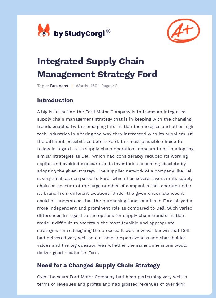 Integrated Supply Chain Management Strategy Ford. Page 1
