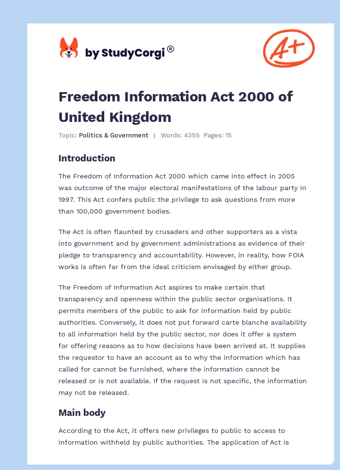 Freedom Information Act 2000 of United Kingdom. Page 1