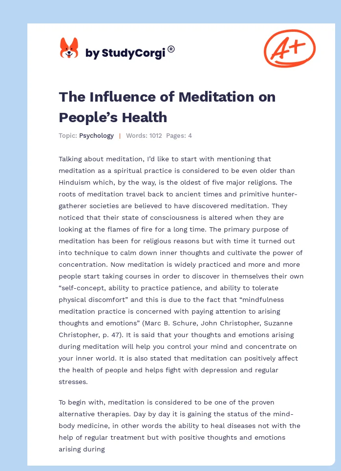 The Influence of Meditation on People’s Health. Page 1