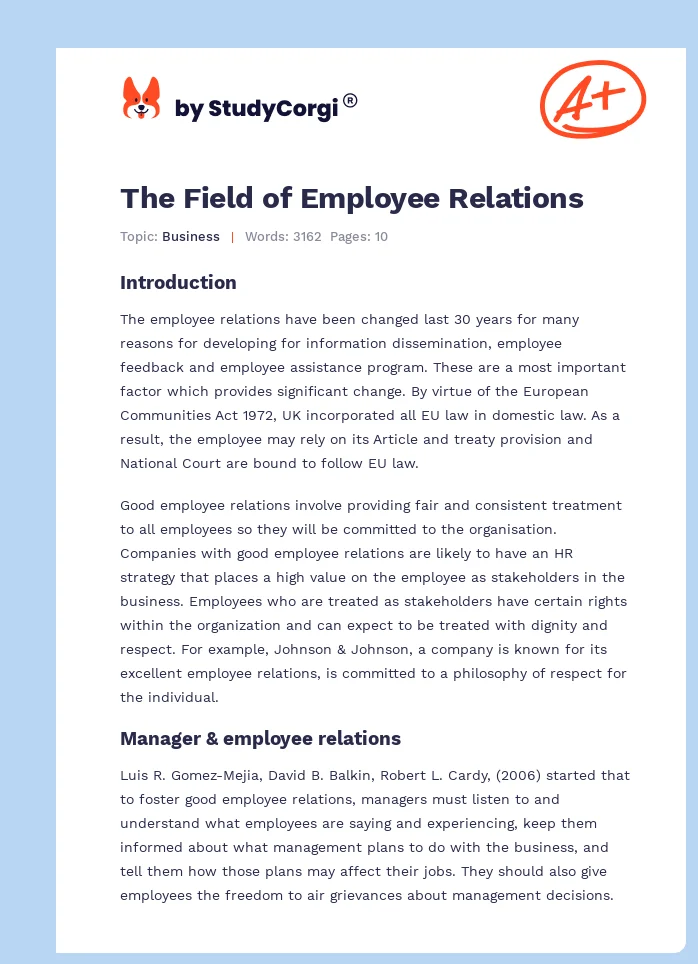 The Field of Employee Relations. Page 1