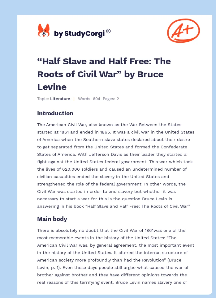 “Half Slave and Half Free: The Roots of Civil War” by Bruce Levine. Page 1