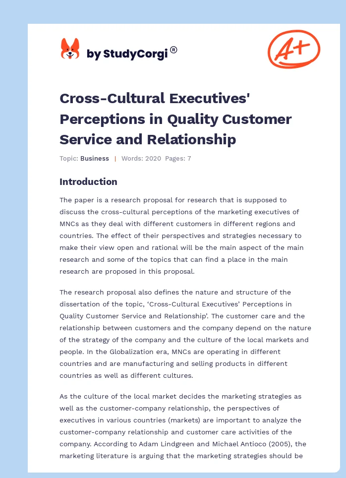 Cross-Cultural Executives' Perceptions in Quality Customer Service and Relationship. Page 1