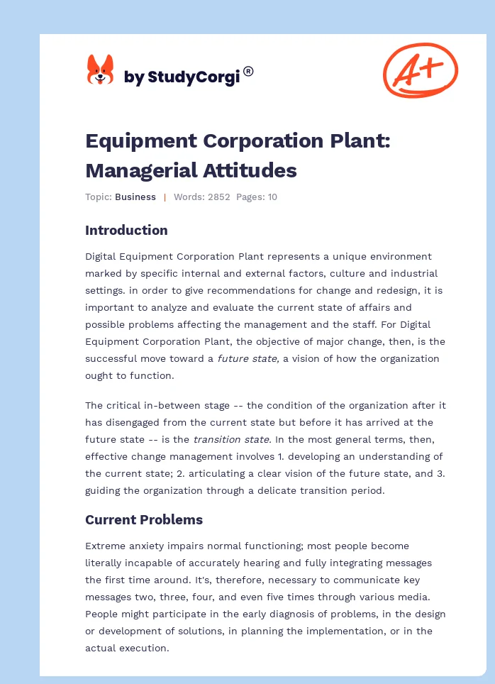 Equipment Corporation Plant: Managerial Attitudes. Page 1