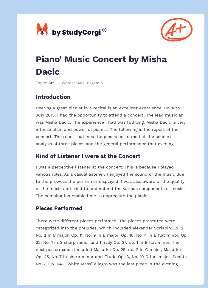 Piano' Music Concert by Misha Dacic. Page 1