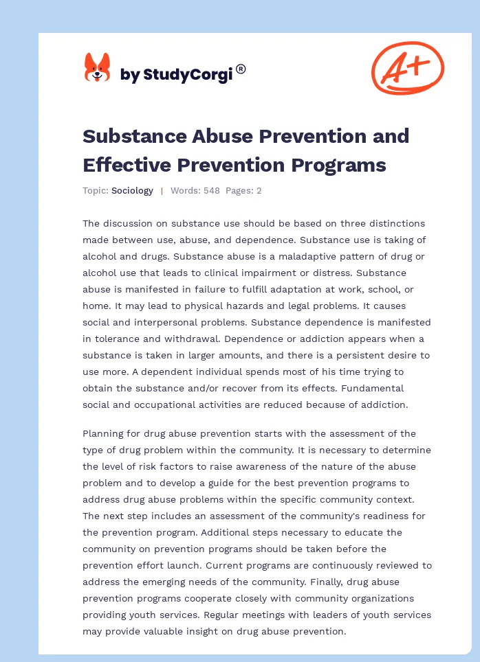 Substance Abuse Prevention and Effective Prevention Programs. Page 1