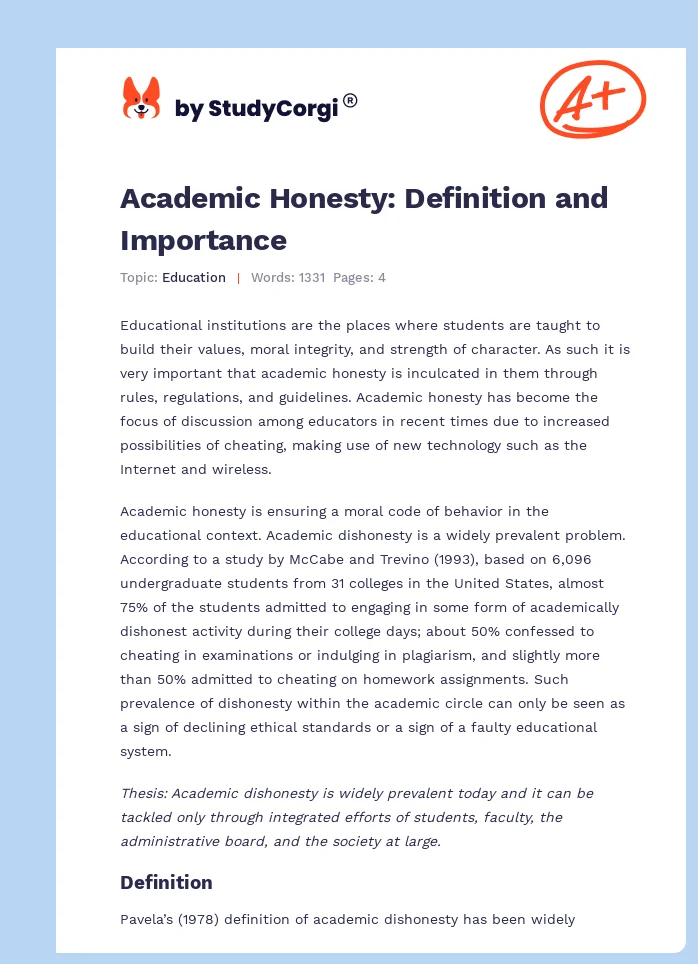 Academic Honesty: Definition and Importance. Page 1