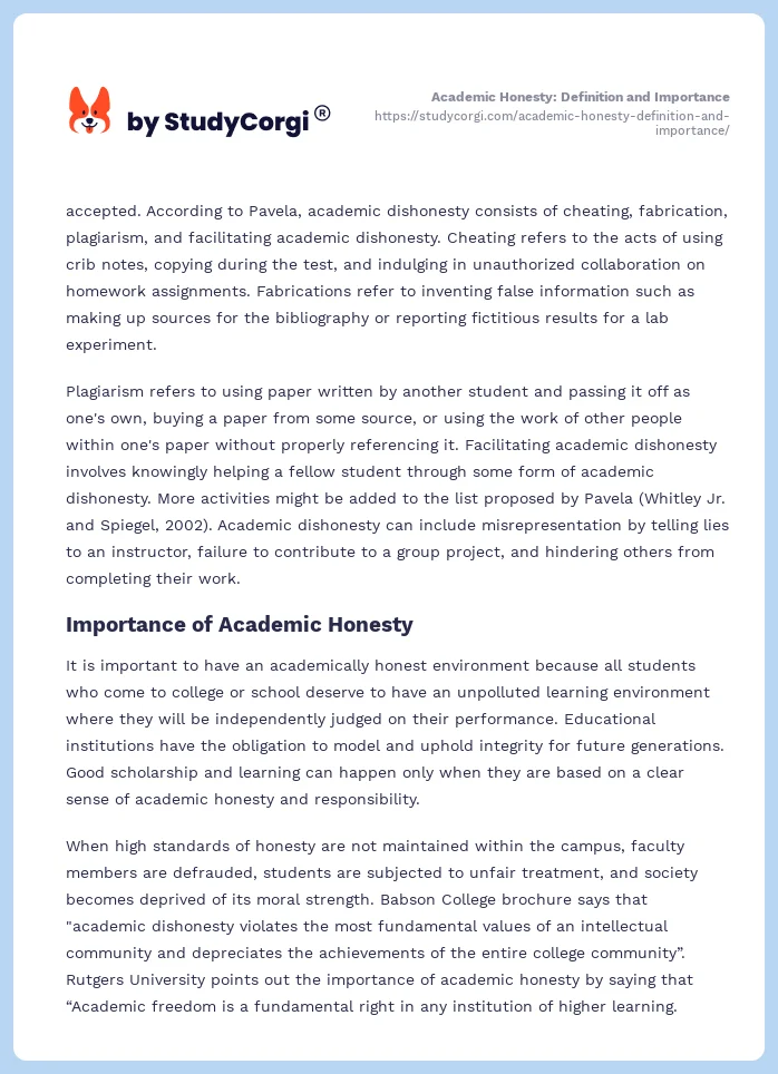 Academic Honesty: Definition and Importance. Page 2