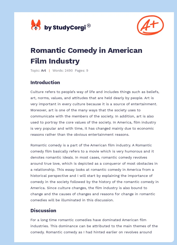 Romantic Comedy in American Film Industry. Page 1