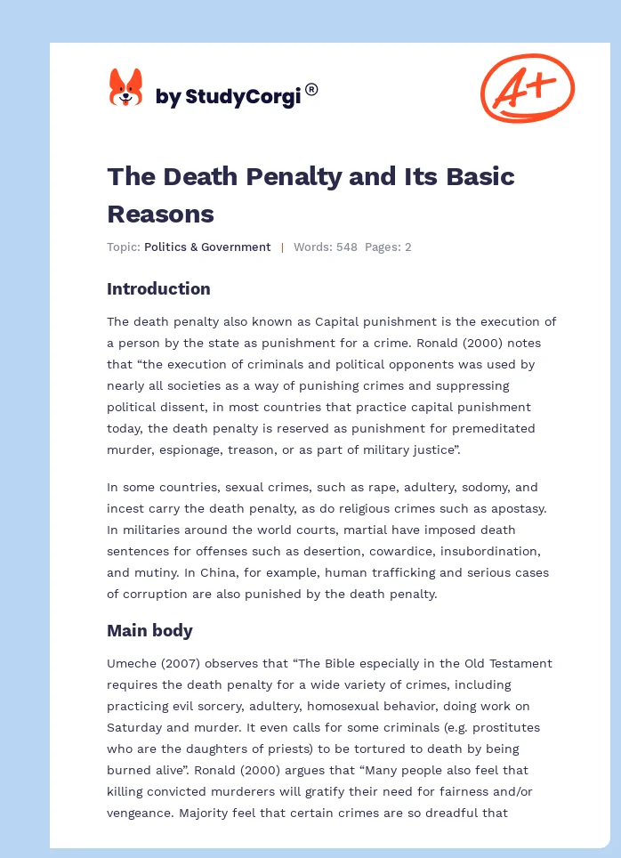 The Death Penalty and Its Basic Reasons. Page 1