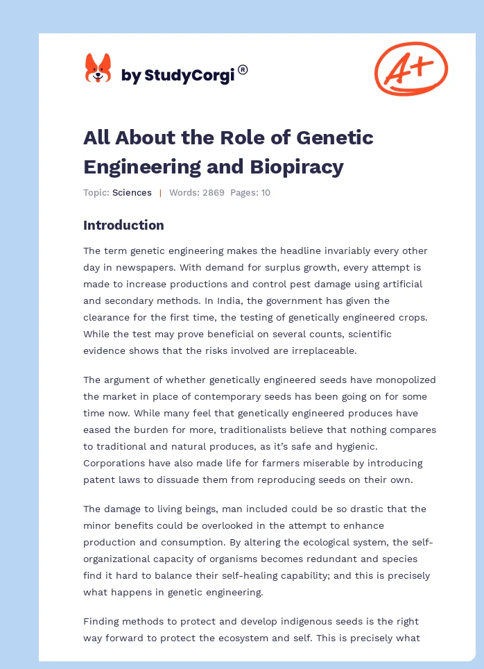 All About the Role of Genetic Engineering and Biopiracy. Page 1